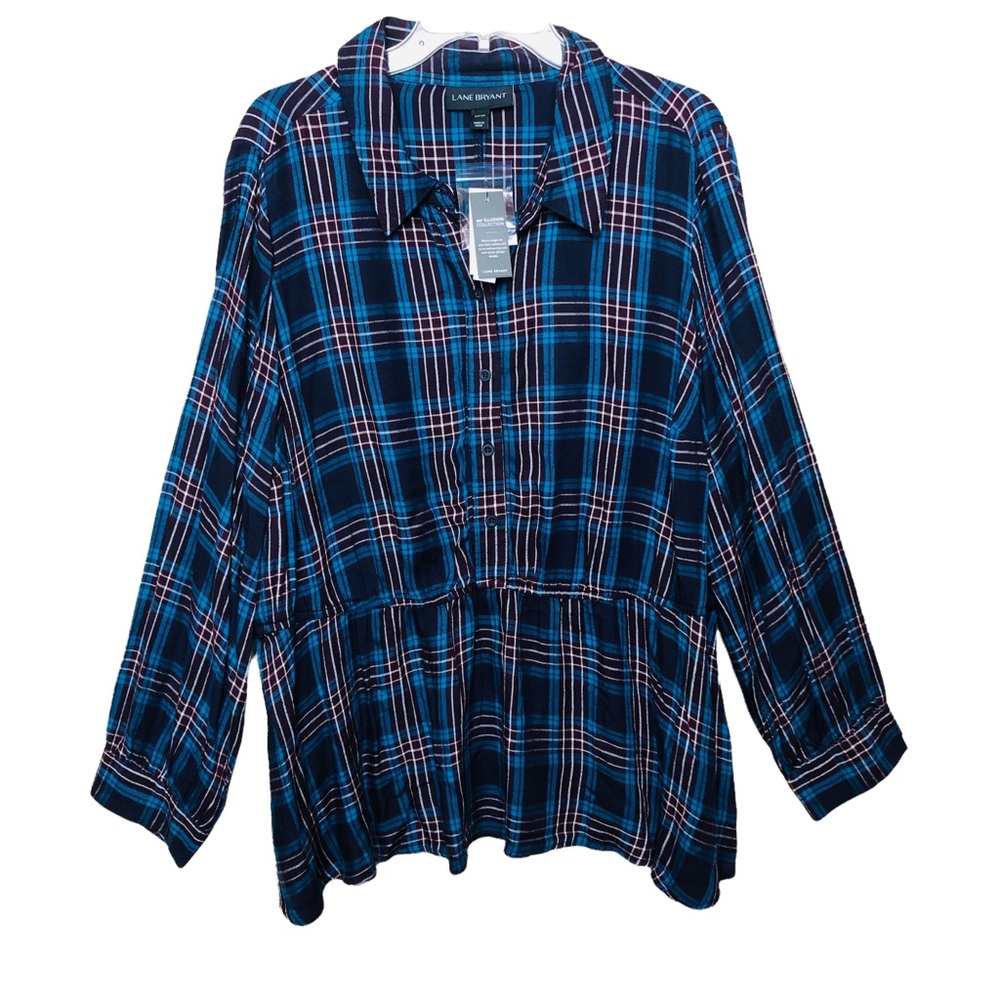 Lane Bryant No-Peek Peplum Blouse flannel Top Plus 22/24 Vermont Plaid.